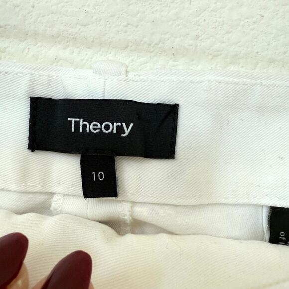 Theory Cropped Pants White Size 10 Cotton Blend Minimalist Classic Workwear - Picture 2 of 6